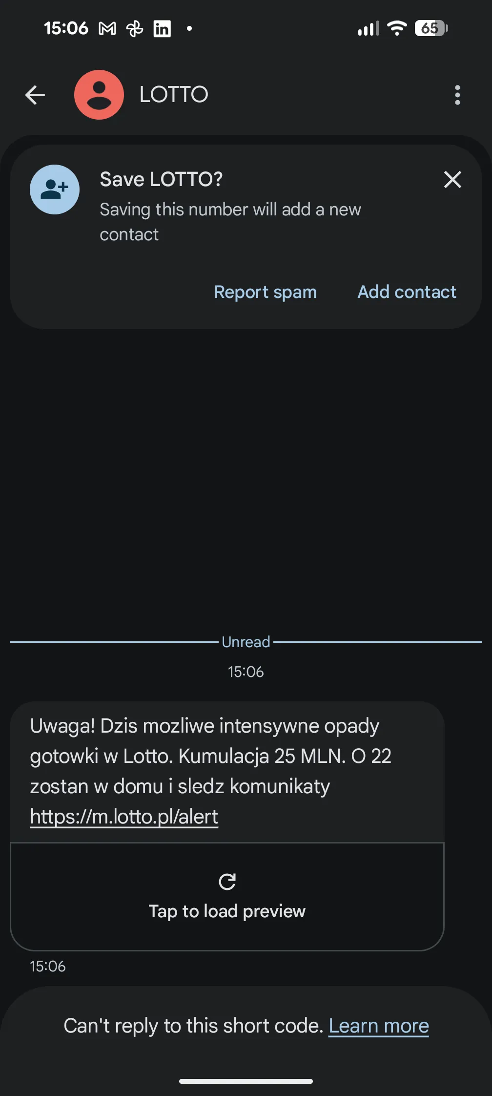 Spam od LOTTO podszywający się pod RCB