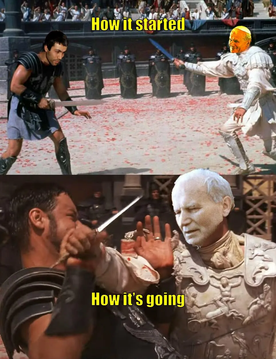 Ty Janie Pawle Gladiatorze, atakujący odbyty potworze