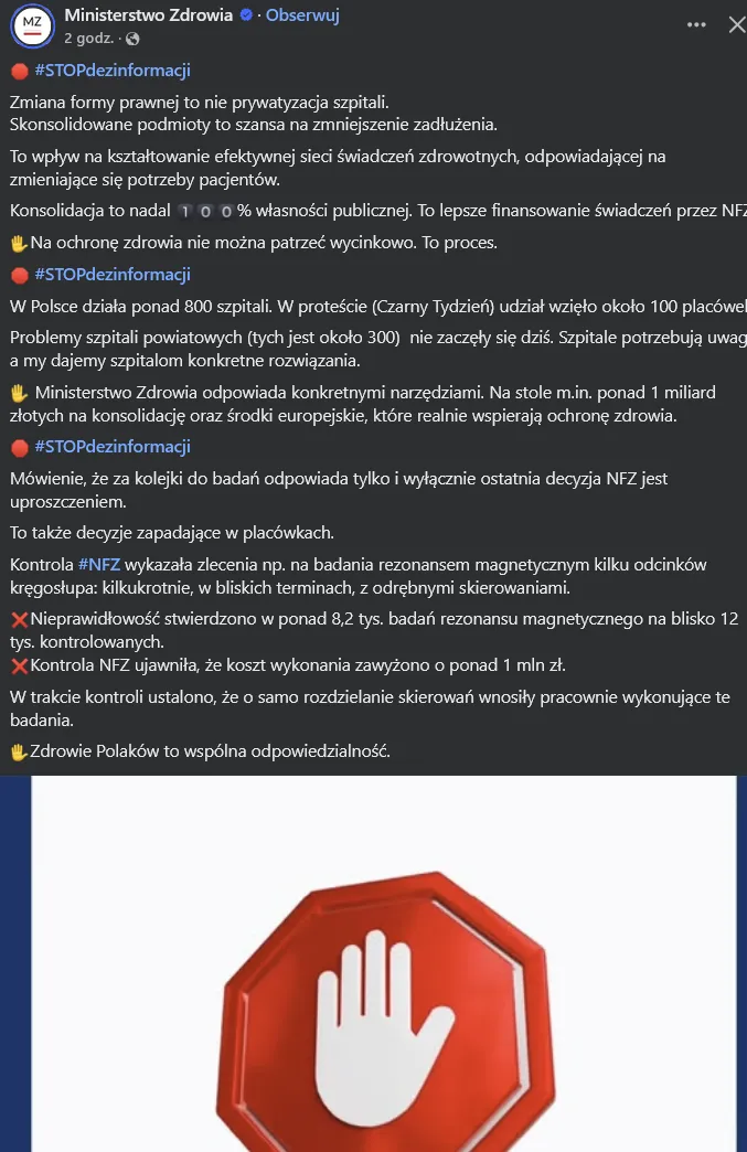 NFZ prosi żeby nie siać dezinformacji w sprawie "prywatyzacji szpitali / NFZ"