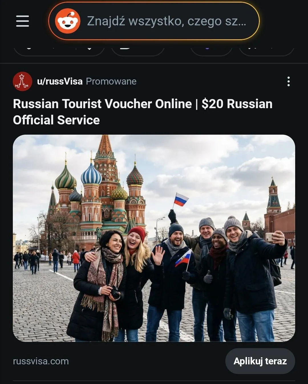 Wam też reddit zaczął reklamować wyjazd do matuszki rosji