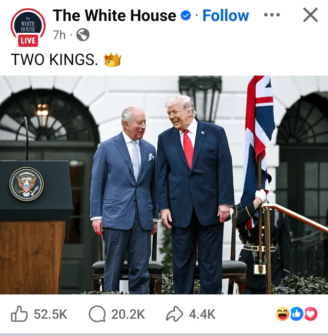 Trump wita króla Karola, oficjalne konto Białego Domu nazywa ich "dwoma królami".