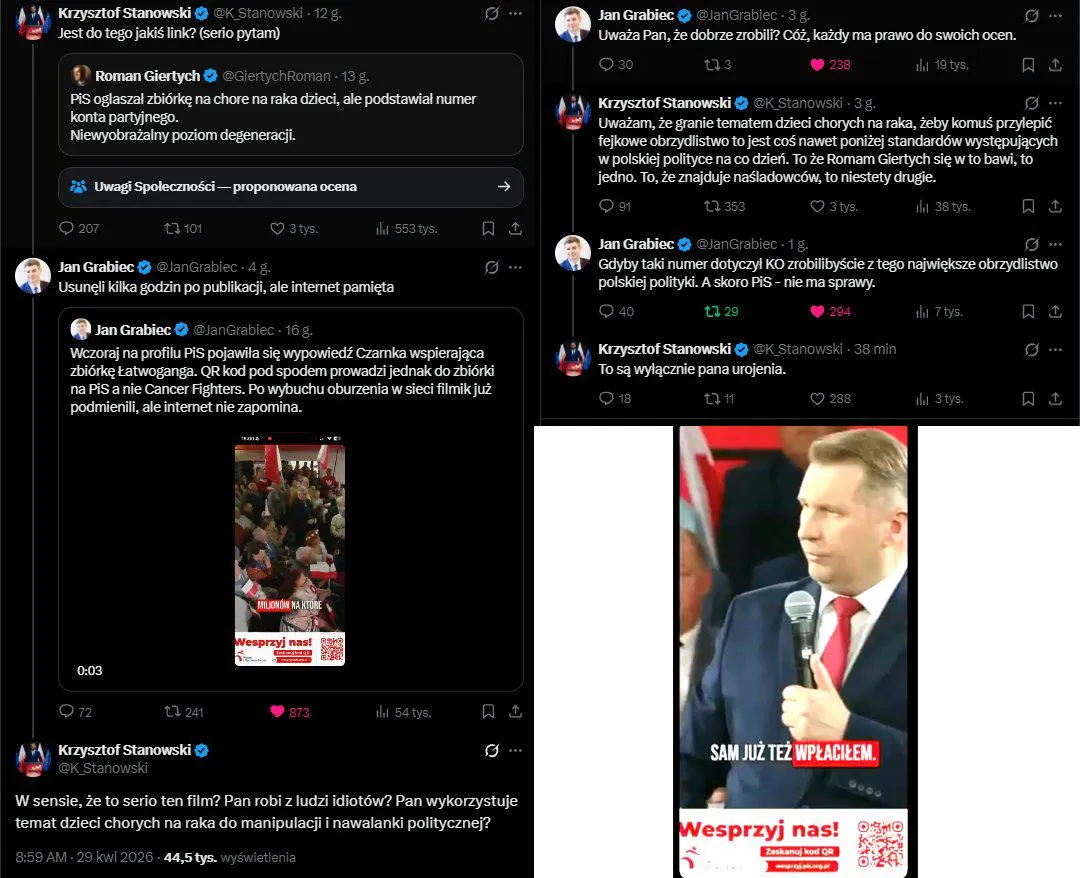 Czarnek zachęcał do wpłat na zbiórkę Łatwogang. PiS zrobił z tego tiktoka i zamiast kodu na tę zbiórkę, dodał na dole kod wpłat na PiS. Stanowski teraz twierdzi, że nagłaśnianie tej sprawy to obrzy...