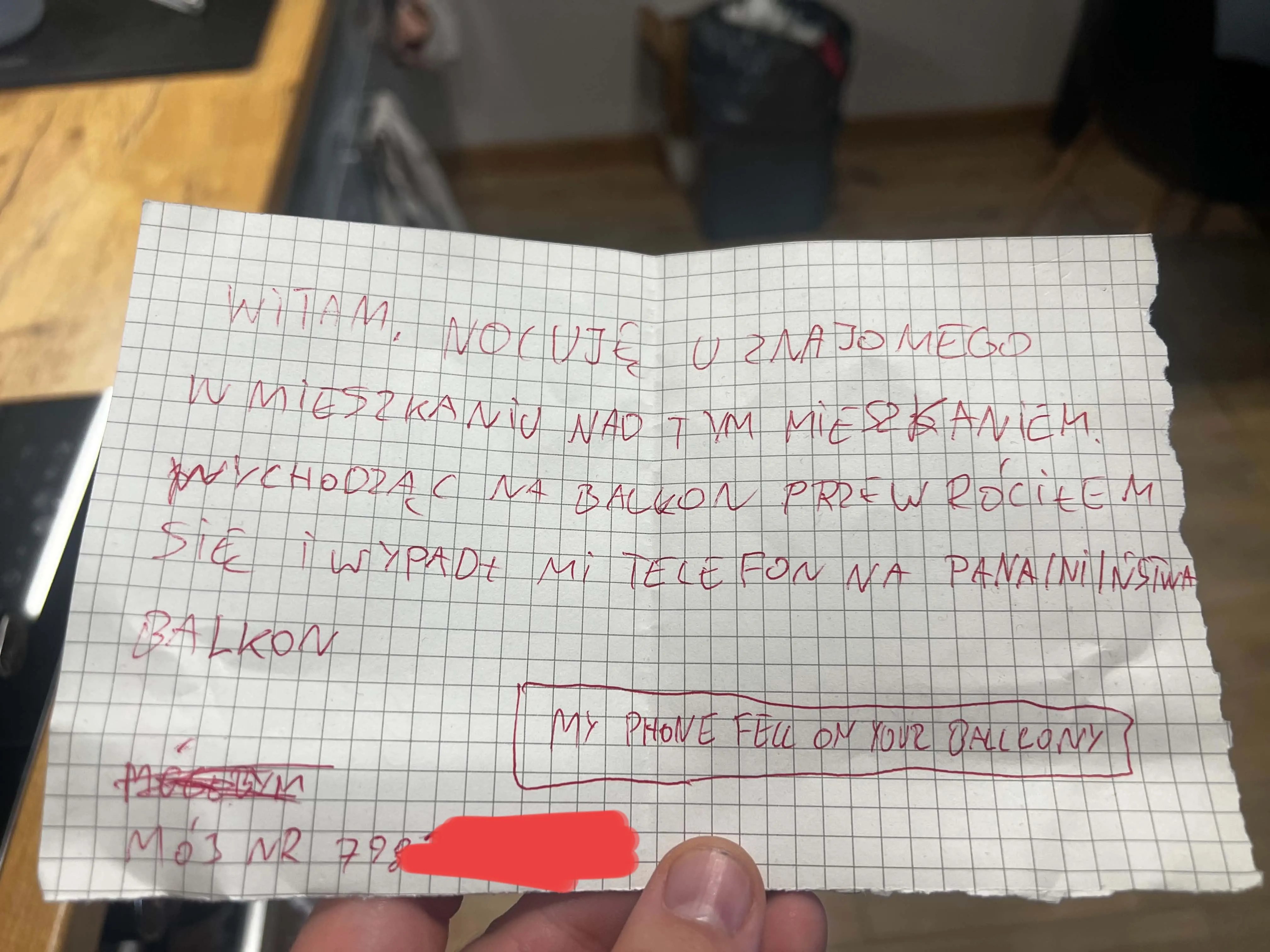 kolega akrobata zostawił mi kartke