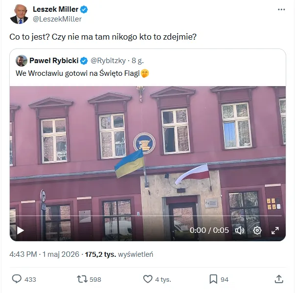 Leszek Miller domaga się usunięcia flagi Ukrainy z Konsulatu Generalnego Ukrainy we Wrocławiu