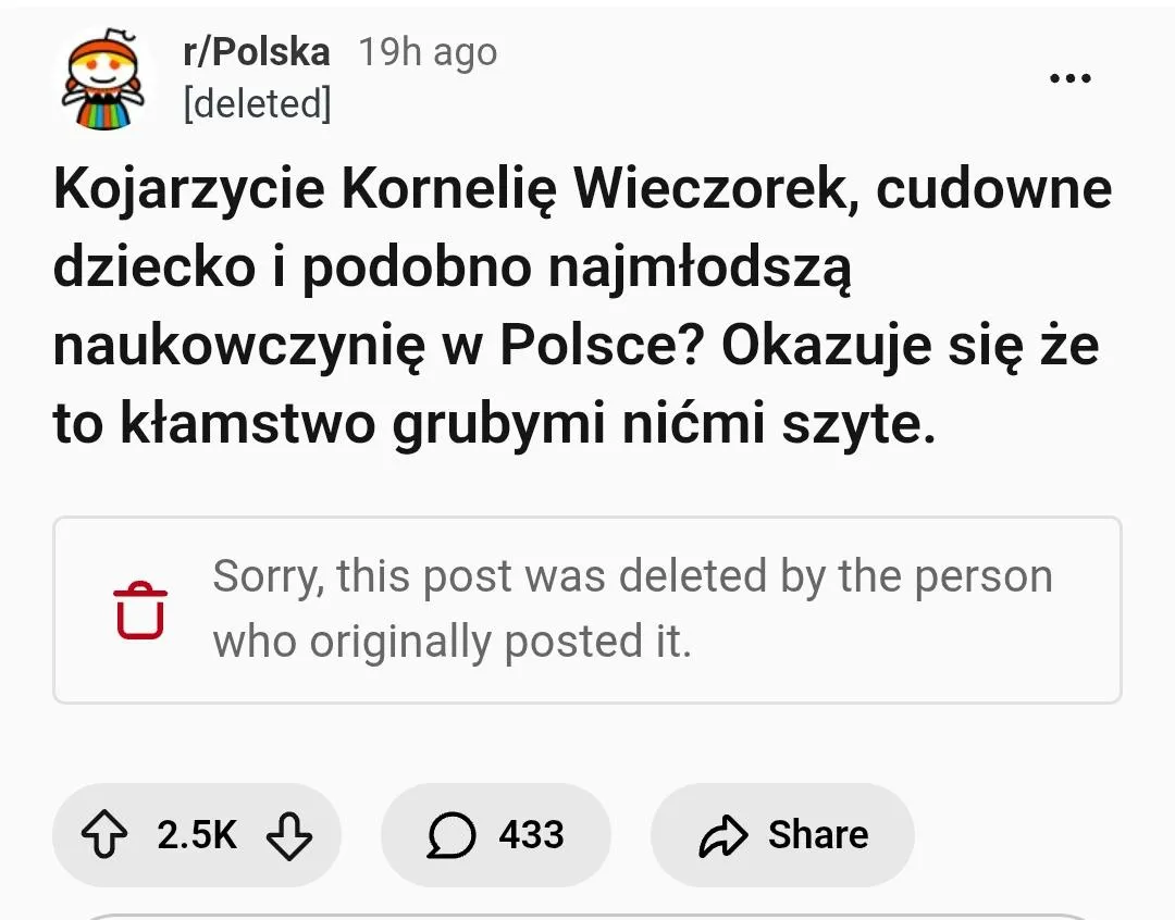 Dlaczego wczorajszy post punktujący osiągnięcia Pani Korneli Wieczorek spadł z rowerka?