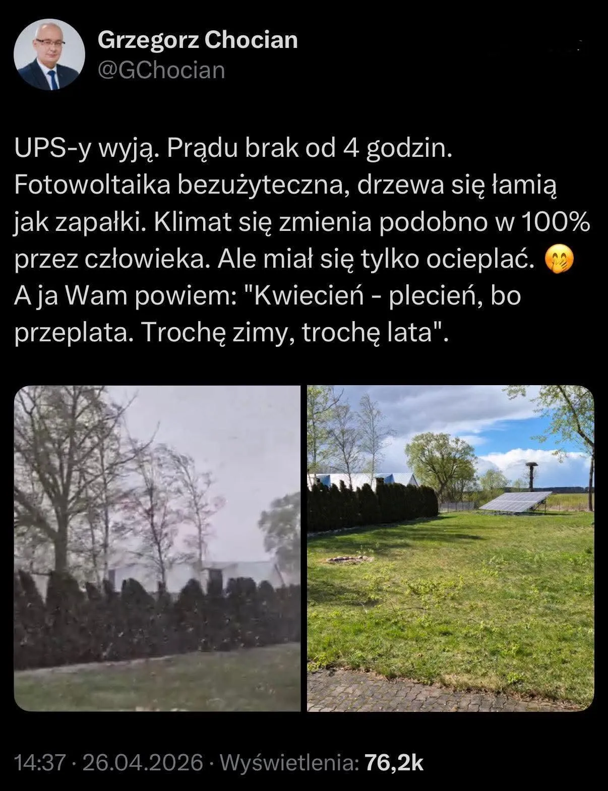 Pan Grzegorz jest członkiem prezydenckiej rady Klimatu i Środowiska. Właśnie wypowiedział się o klimacie.